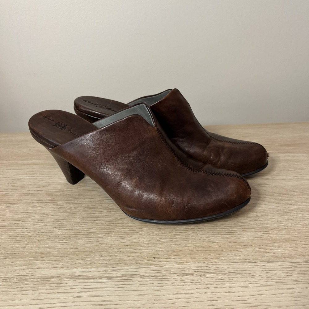 Born Crown Pinto Brown Slip On Leather Mules Clogs‎ Heels Size 9 / 40.5